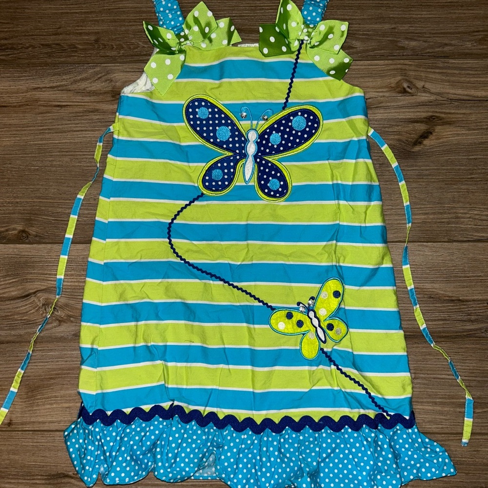 Youngland Blue and Green Striped Dress